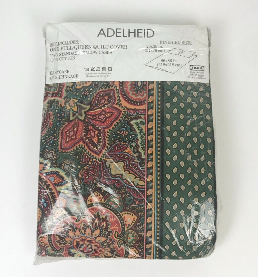 IKEA Adelheid Duvet Cover Full Queen Red Green Floral Paisley Quilt Cover Set